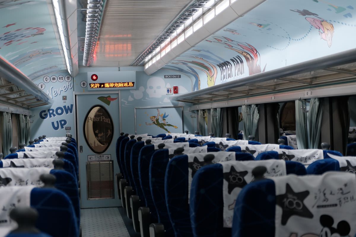 2023年限定台鐵迪士尼環島列車，彼得潘和精靈，小細節車廂門還有印花，很可愛