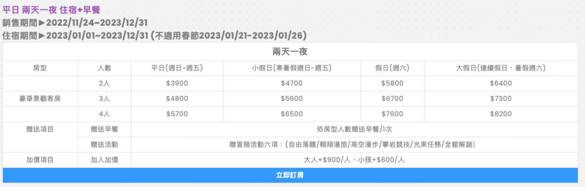 20230222台南趣淘漫旅價格